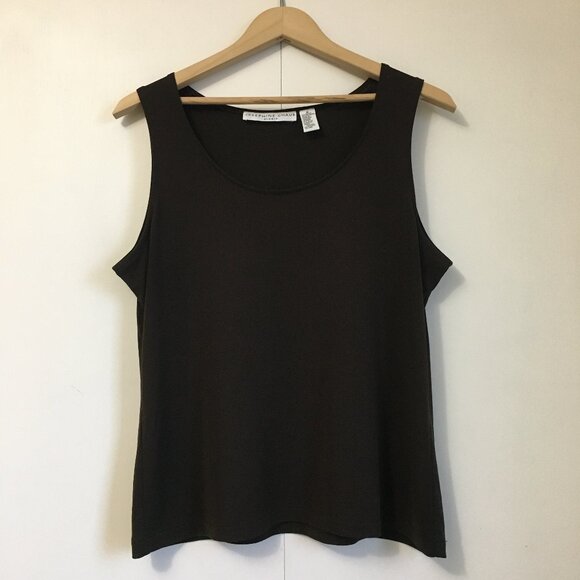 Josephine Chaus Studio Espresso Brown Ribbed Rayon Blend Tank Top - Picture 1 of 10